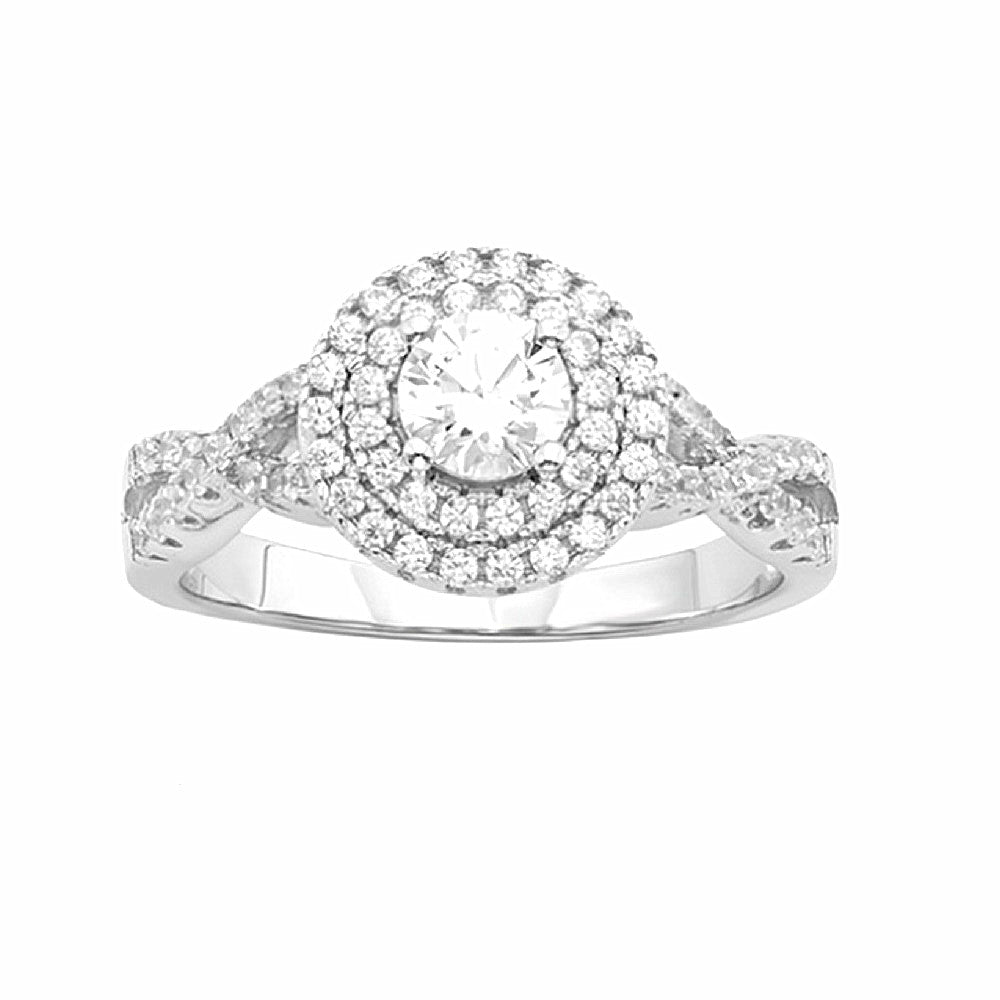 Anel de haste dividida em cristal Swarovski de prata esterlina