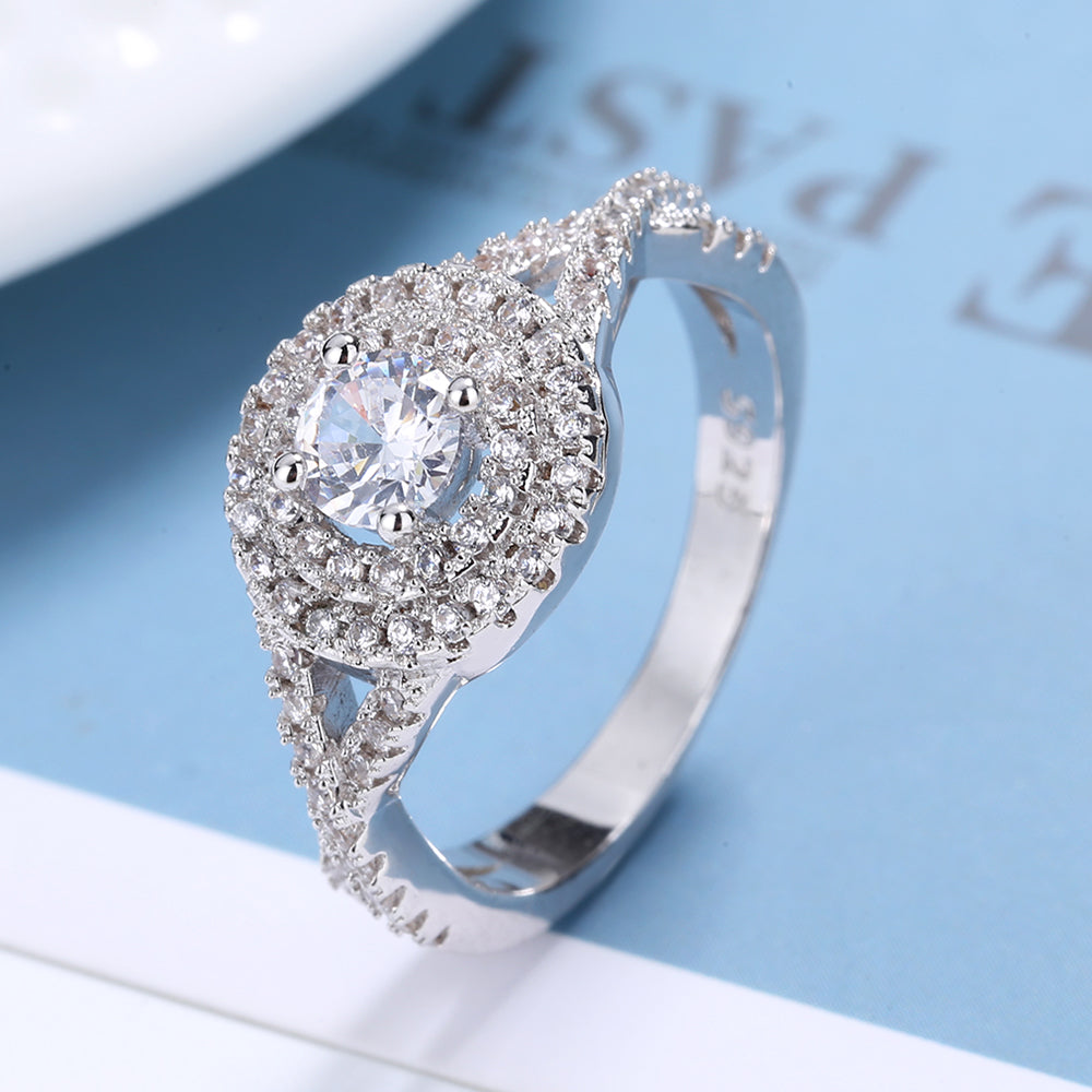 Anel de haste dividida em cristal Swarovski de prata esterlina