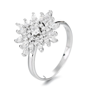 Anel Marquise Sunburst de Prata de Lei com Cristais Swarovski