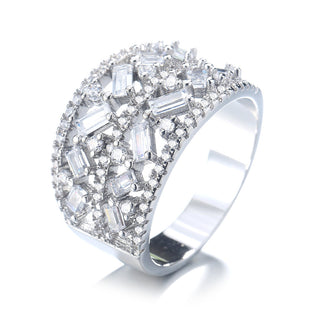14 K White Gold Plated Geometric Floral Ring With Crystals from Swarovski