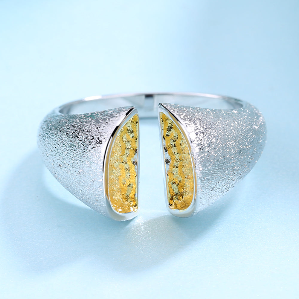 Anel de desvio aberto em prata esterlina e ouro 14K