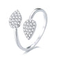Anel de prata esterlina com duas folhas e cristais Swarovski