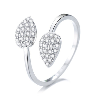 Sterling Silver Bypass Double Leaf Ring With Swarovski Crystals