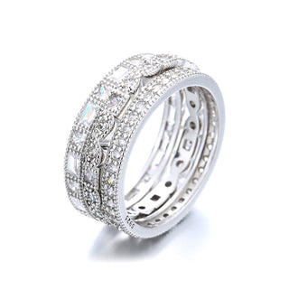 Conjunto de alianças Silvertone Milgrain com cristais Swarovski