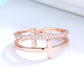 Anel com cruz lateral em ouro branco 18k, ouro amarelo e ouro rosa com cristais