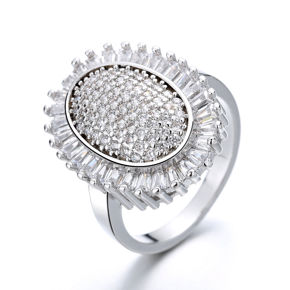 Anel oval Starburst banhado a ouro 14k e prata esterlina com cristais Swarovski