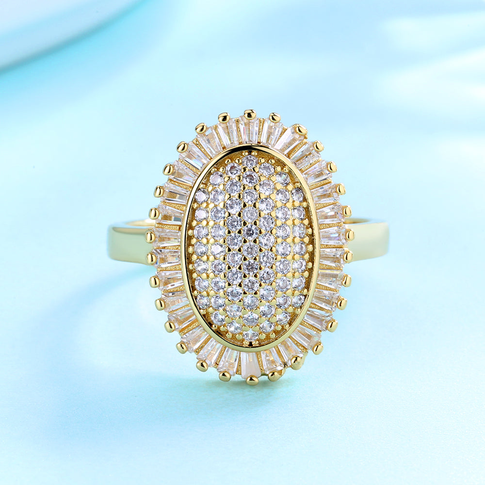 Anel oval Starburst banhado a ouro 14k e prata esterlina com cristais Swarovski