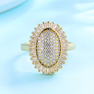 14k Gold-Plated And Sterling Silver Oval Starburst Ring with Swarovski Crystals