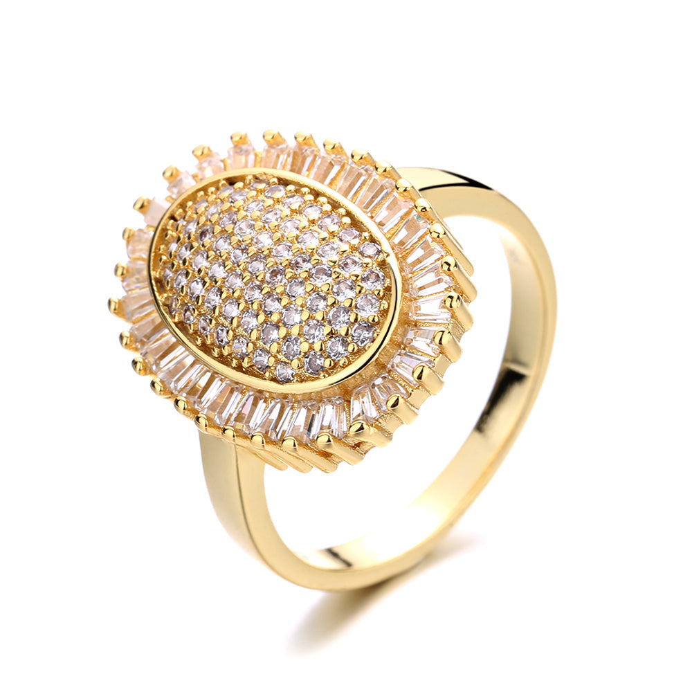 Anel oval Starburst banhado a ouro 14k e prata esterlina com cristais Swarovski