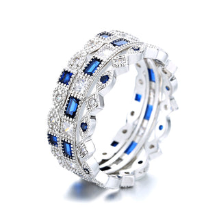 14K White Gold Sapphire French Milligram 3 piece Ring Set