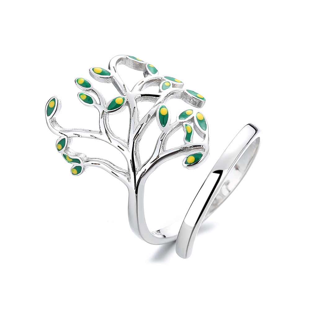 Anel de folha de peridoto em ouro branco 14K