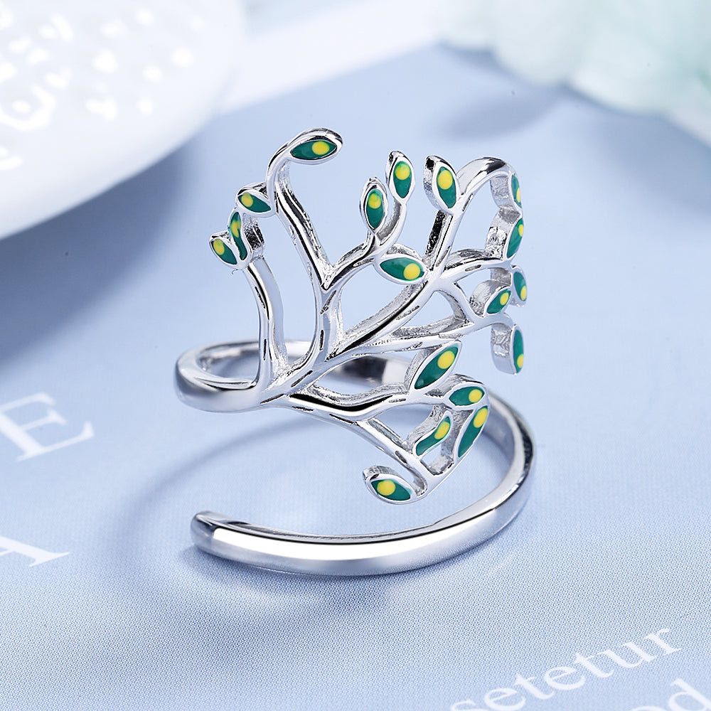 Anel de folha de peridoto em ouro branco 14K