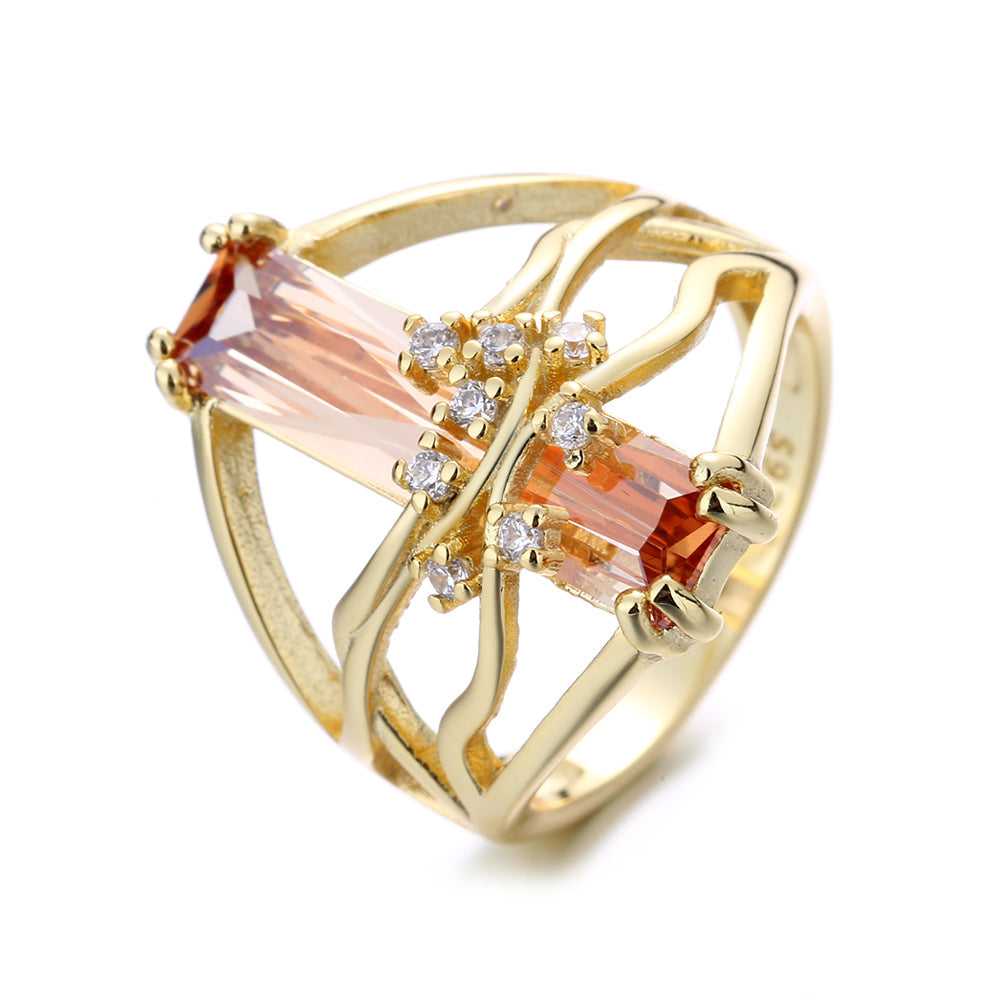 Anel de galho de árvore com safira laranja em ouro 14K