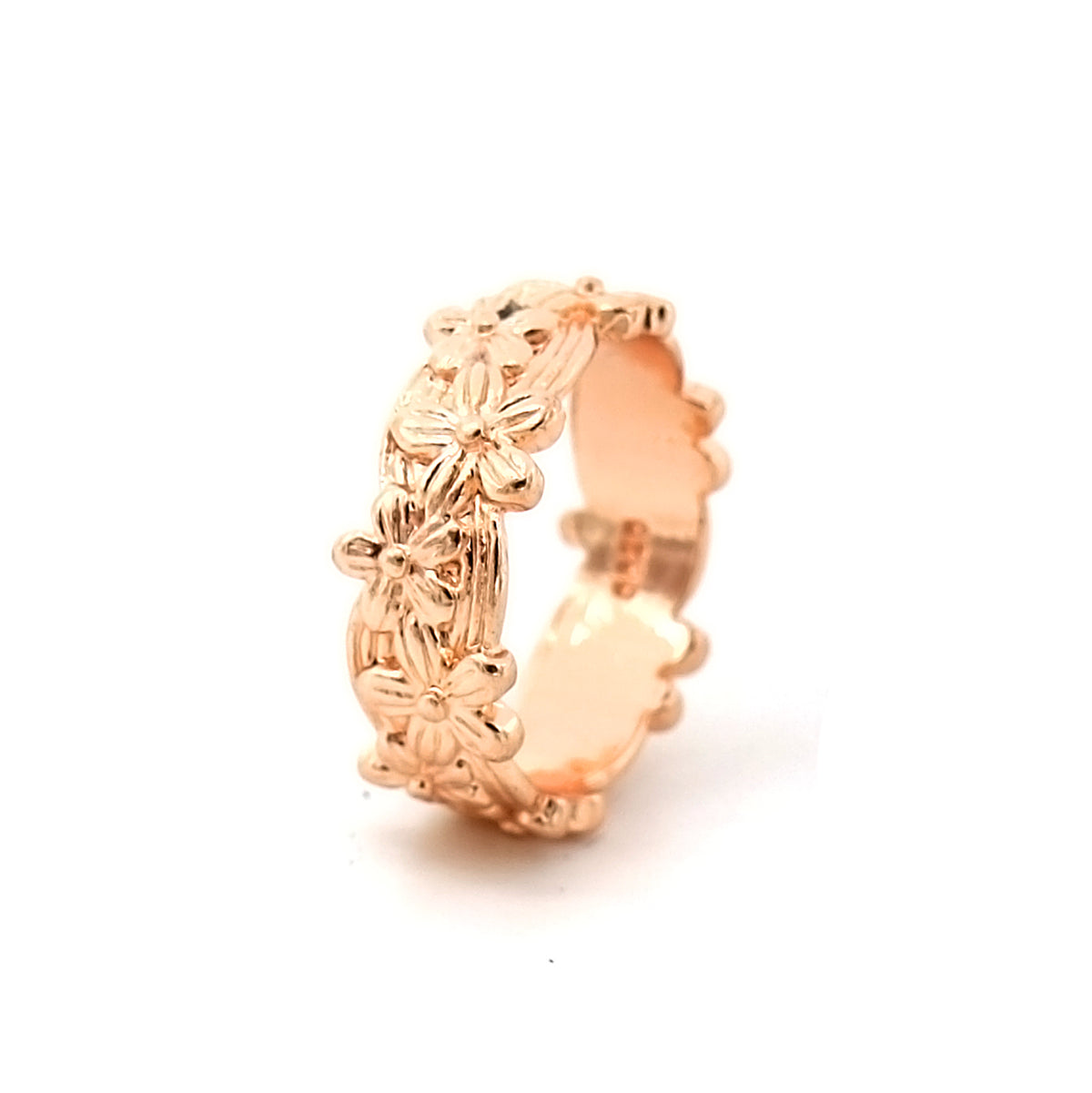 Anel de ouro rosa 14K com faixa de flor