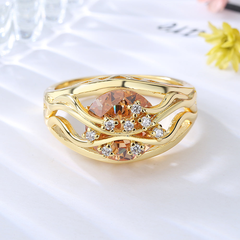 Anel com ramo de peridoto banhado a ouro 14K