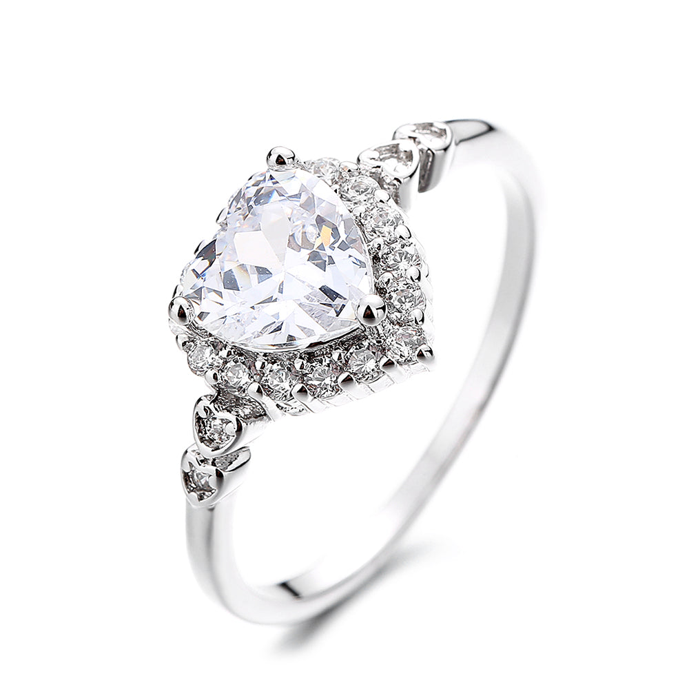 Anel de noivado em prata esterlina com formato de coração e cristais Preciosa®