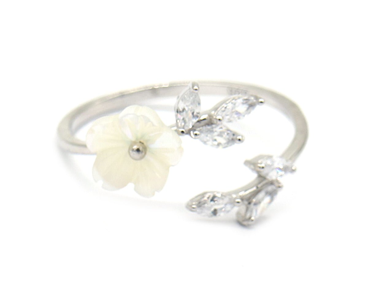 Anel Bypass Floral em Ouro Rosa 14K com Cristais Swarovski