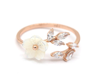 14K Rose Gold Floral Bypass Ring With Swarovski Crystals