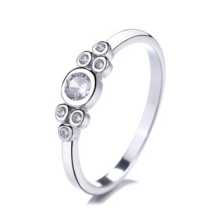 Anel redondo de prata esterlina com cristais da Swarovski
