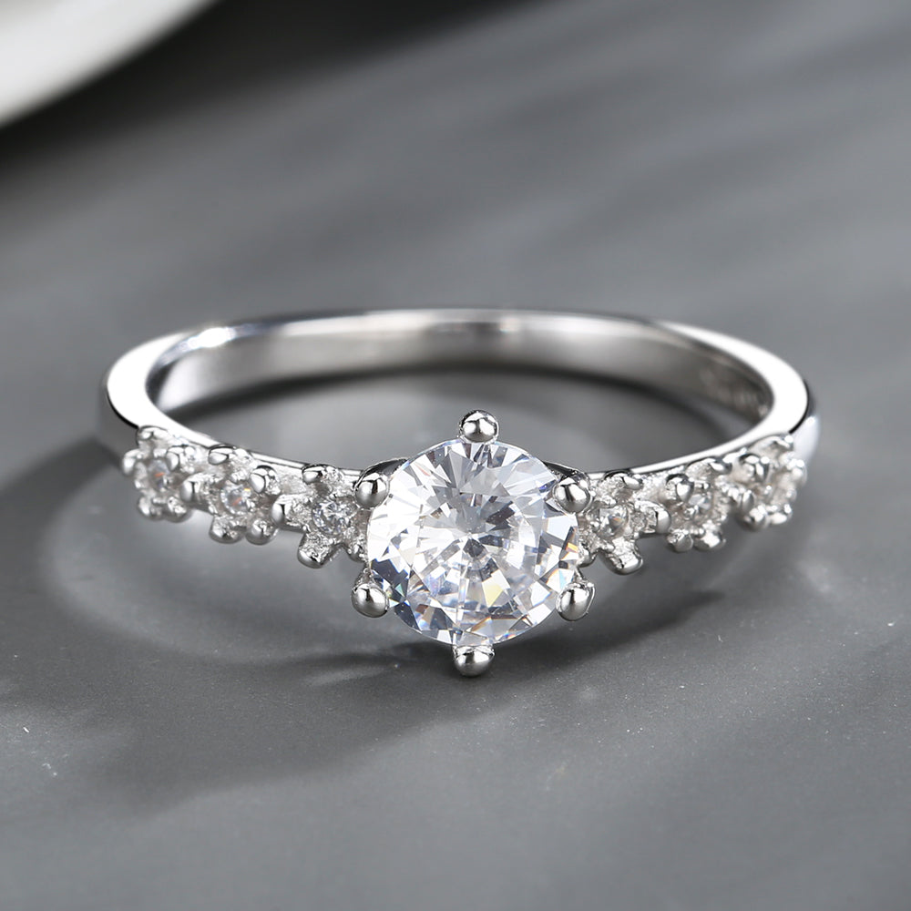 Anel de noivado em prata esterlina com cristais Swarovski