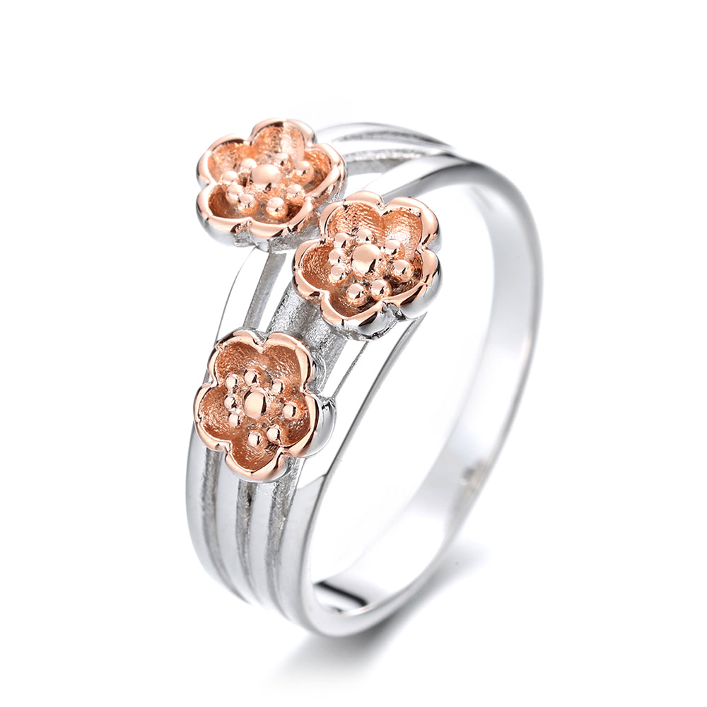 Anel floral multifileira em ouro rosa 14K e prata esterlina
