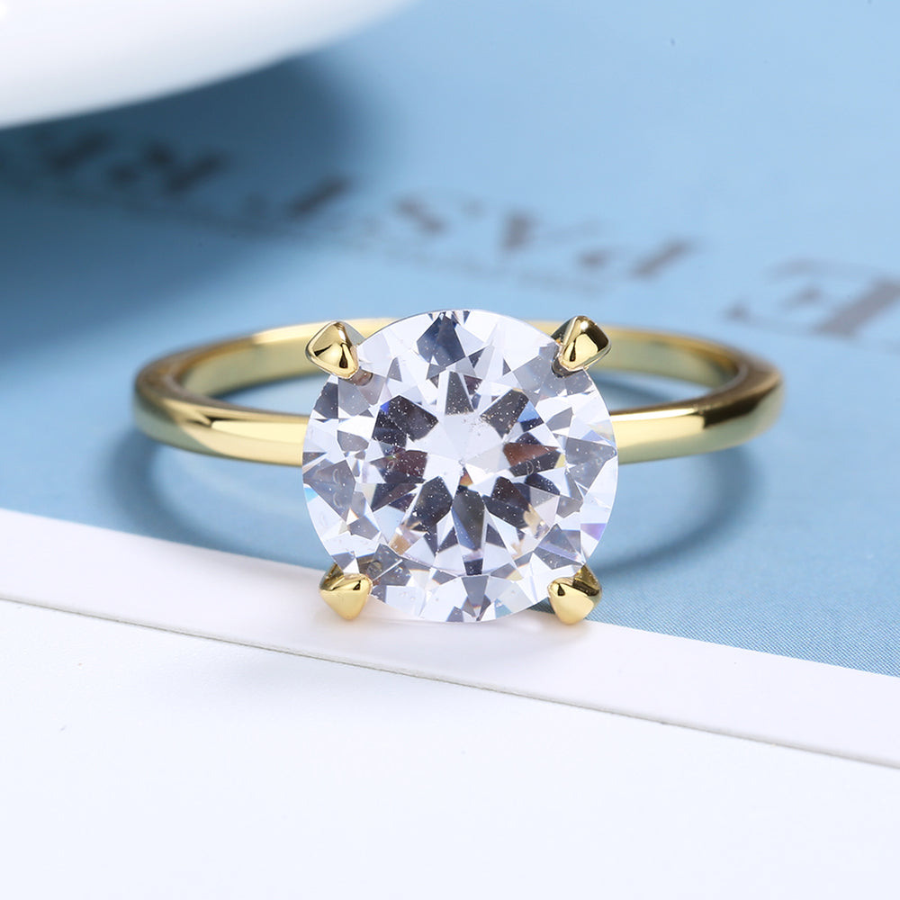 Anel redondo com garras em ouro 14k e prata esterlina com cristais Swarovski