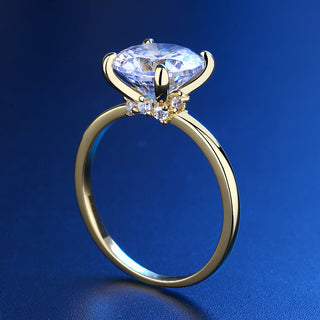 Anel redondo com garras em ouro 14k e prata esterlina com cristais Swarovski