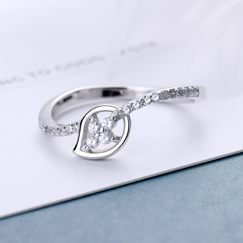 Anel de folha de prata esterlina com cristais Swarovski
