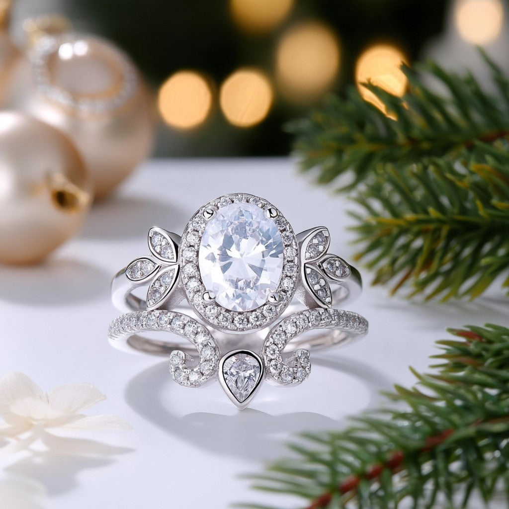 Anel de noivado pitoresco em prata esterlina com cristais Swarovski