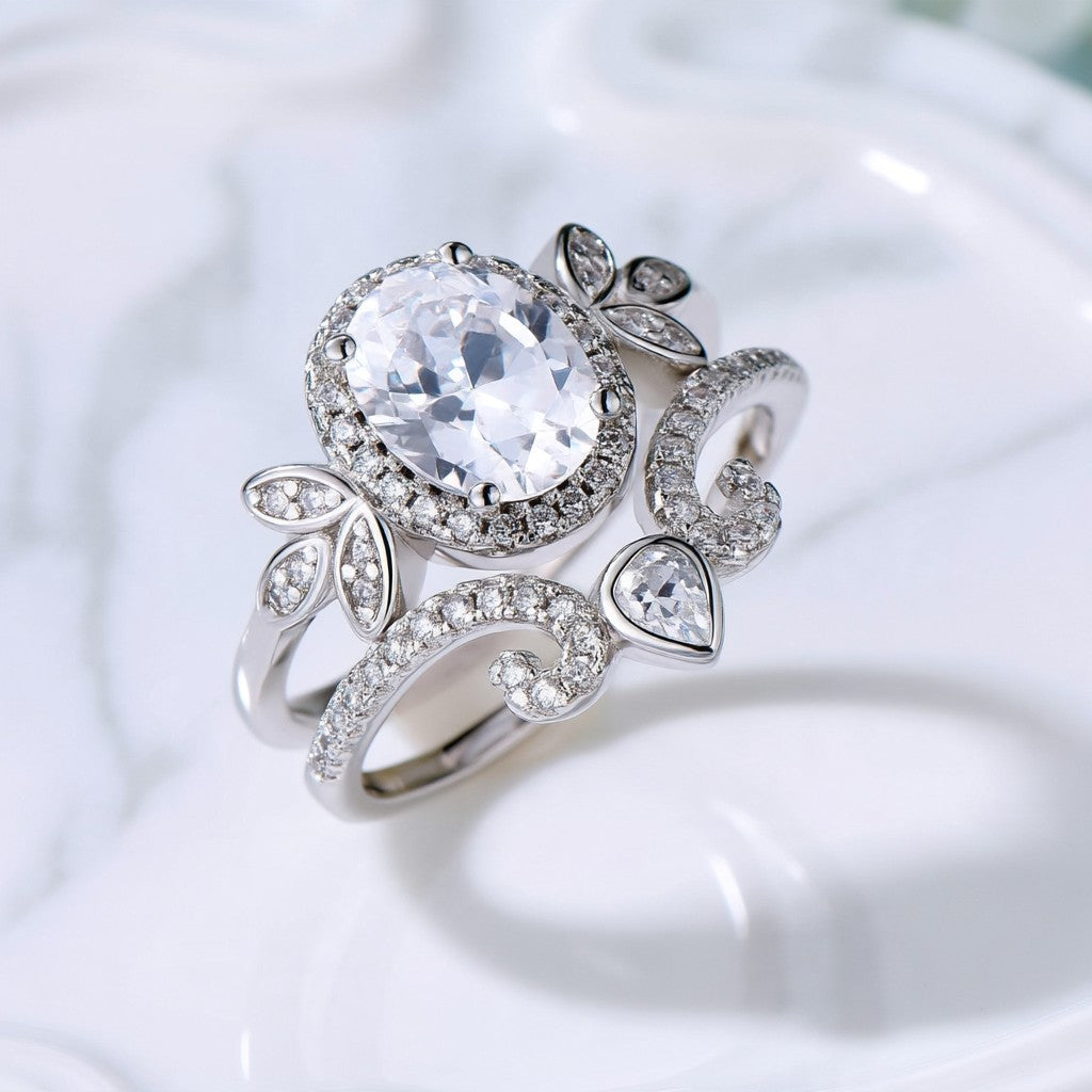 Anel de noivado pitoresco em prata esterlina com cristais Swarovski