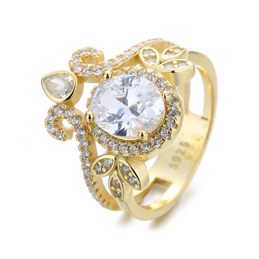 Anel de noivado pitoresco em prata esterlina com cristais Swarovski