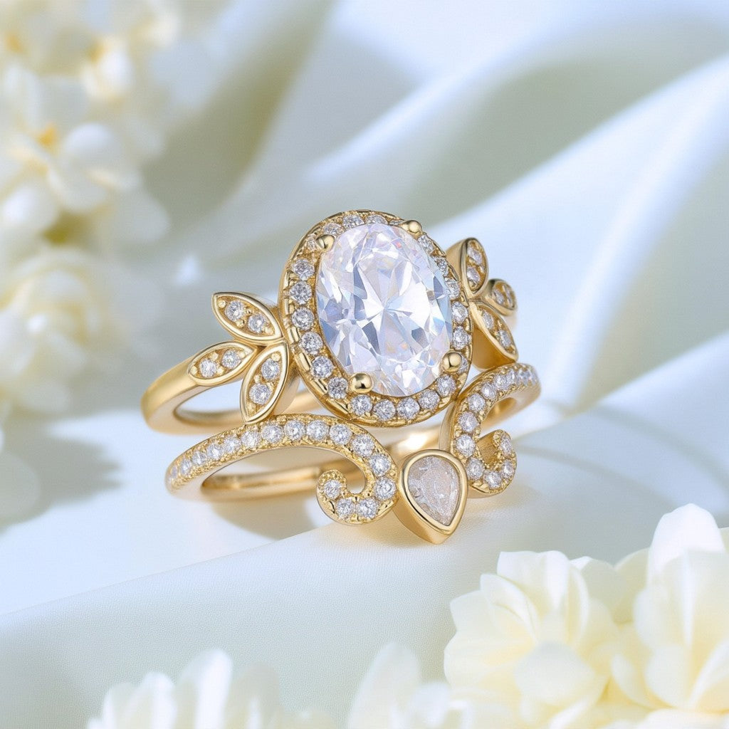 Anel de noivado pitoresco em prata esterlina com cristais Swarovski