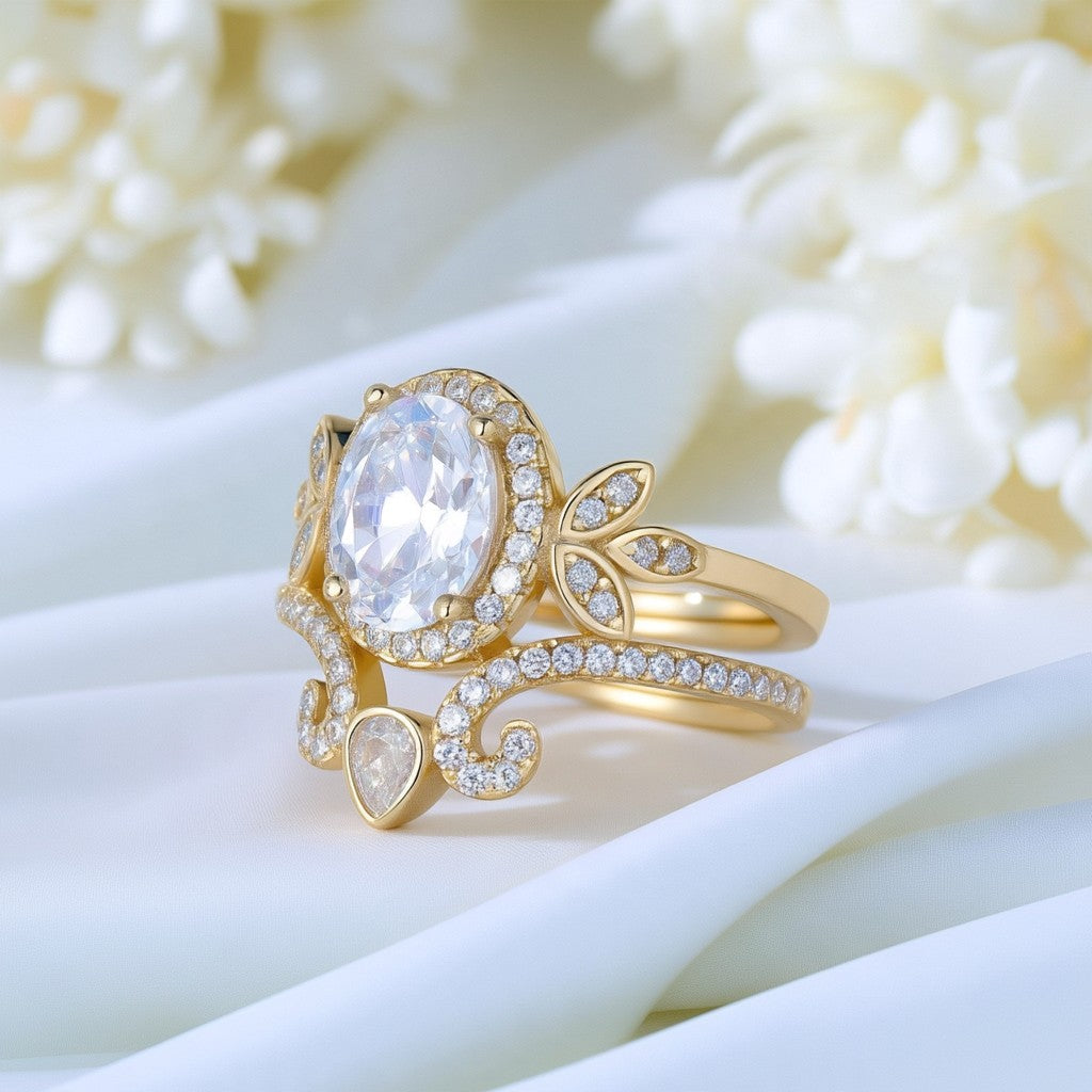 Anel de noivado pitoresco em prata esterlina com cristais Swarovski