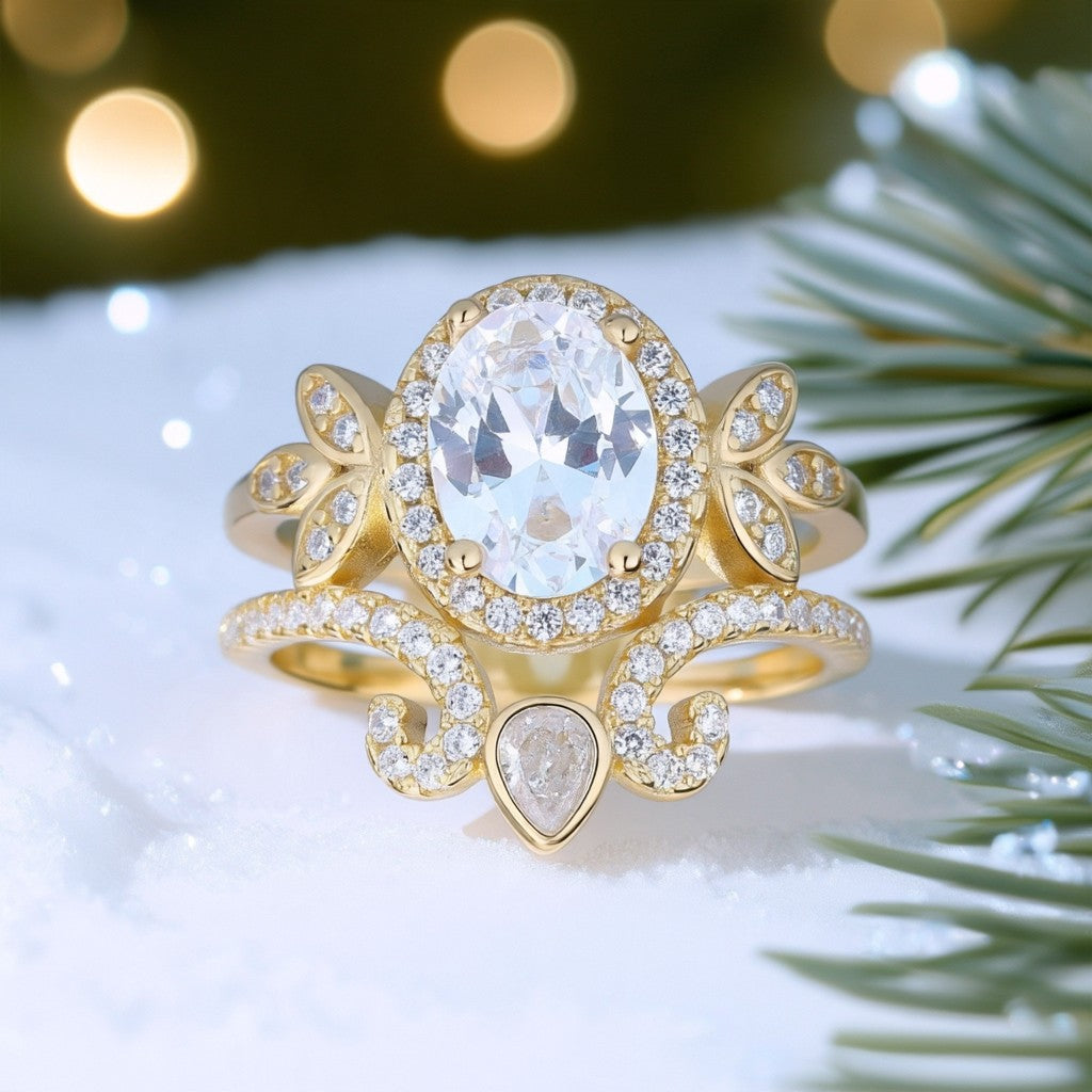Anel de noivado pitoresco em prata esterlina com cristais Swarovski