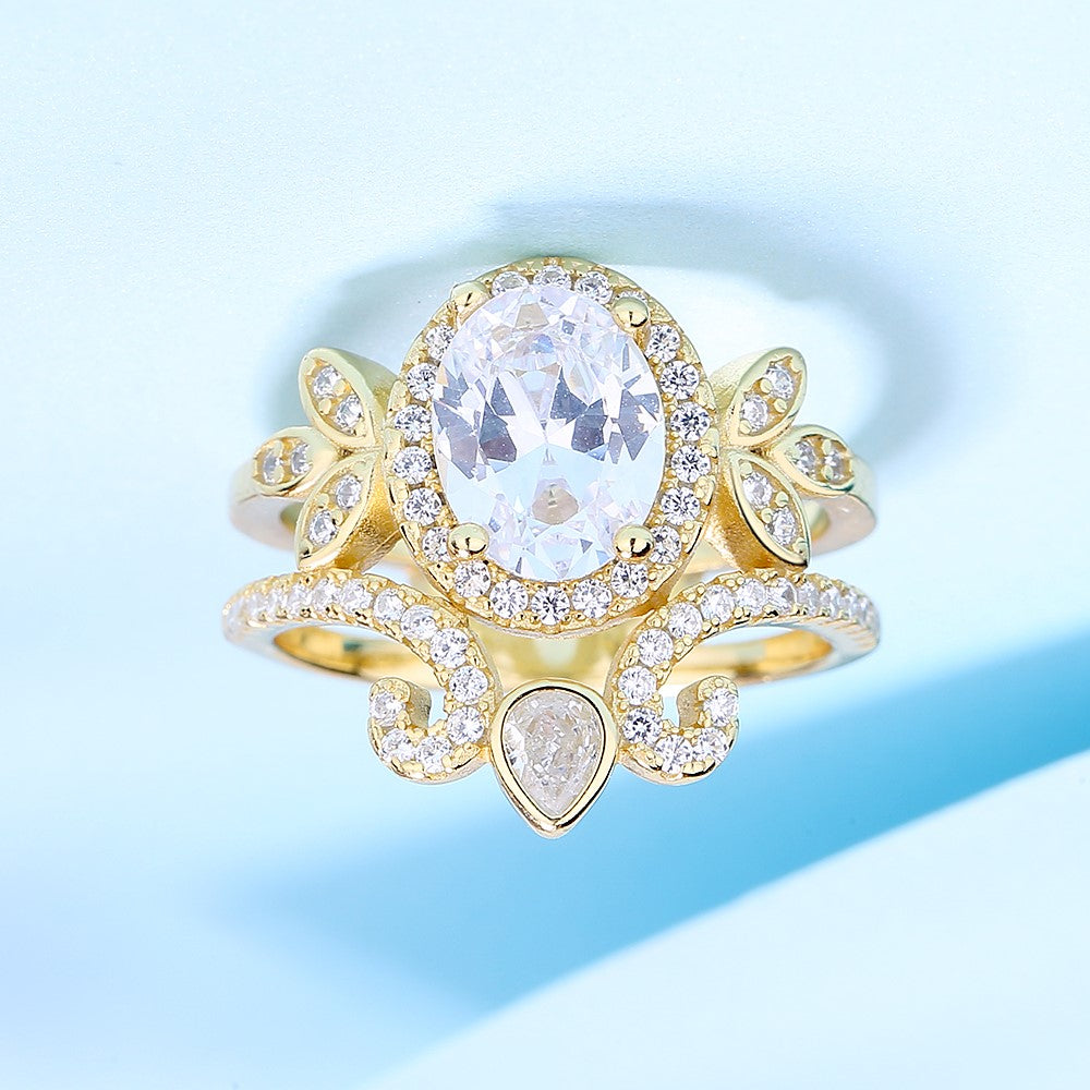 Anel de noivado pitoresco em prata esterlina com cristais Swarovski