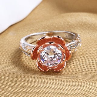 Anel floral em ouro 14K sobre prata esterlina com cristais Swarovski