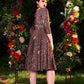 Priscilla Swing Dress in Gold and Black Medallions Print Stretch Twill | Laura Byrnes & Hope Johnstun