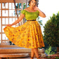 Doris Vintage Swing Skirt in Mustard Spanish Fans | Laura Byrnes & Hope Johnstun