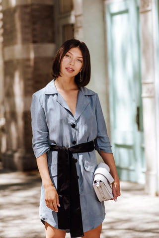Vestido Blazer Azul Cielo – Vestido Estilo Blazer Feminino Sob Medida