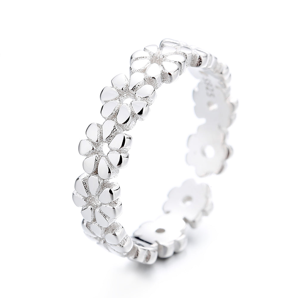 Anel de dedo do pé com flor de prata esterlina