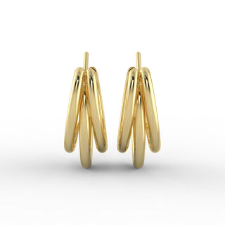 Triple Chunky Hoop Gold Plated Earrings with Gift Pouch