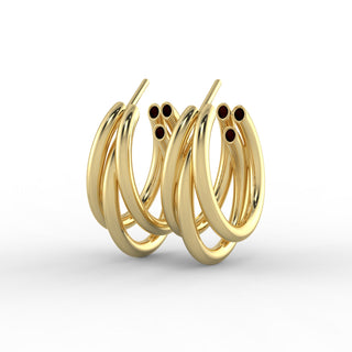 Triple Chunky Hoop Gold Plated Earrings with Gift Pouch