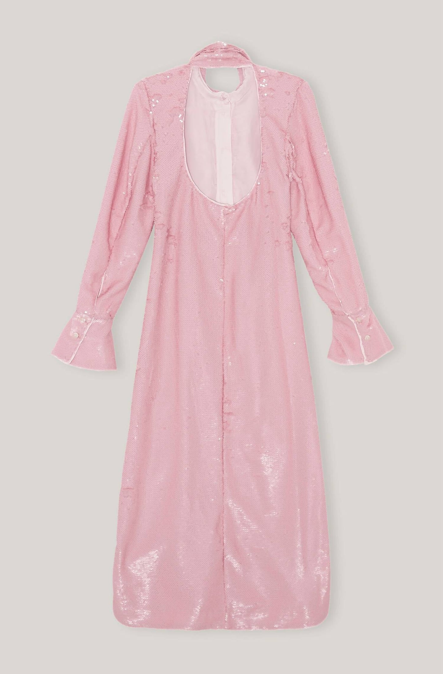 Ganni - SEQUINS SEQUINS LONG COLLAR GATHERED FITTED DRESS