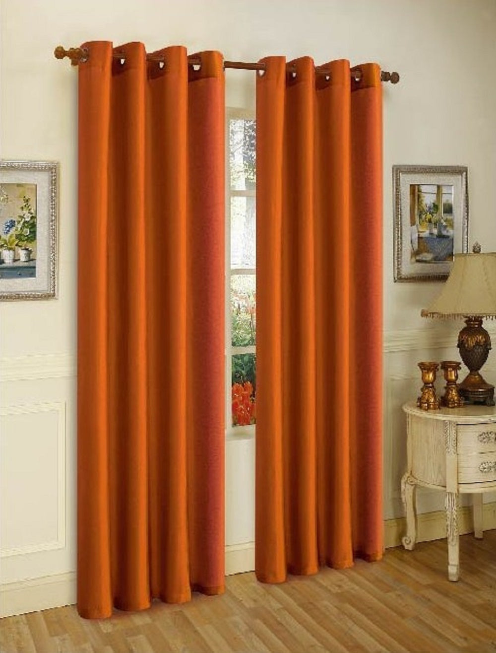 Cortina de janela de seda sintética com ilhós sólidos de 2 painéis J&amp;V TEXTILES com tratamento de 84" de comprimento