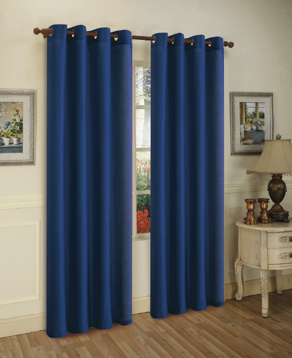 Cortina de janela de seda sintética com ilhós sólidos de 2 painéis J&amp;V TEXTILES com tratamento de 84" de comprimento