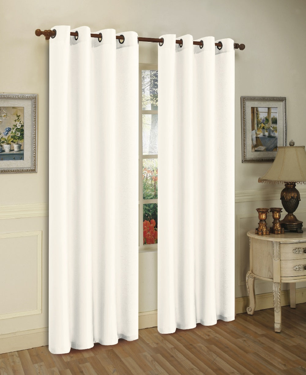 Cortina de janela de seda sintética com ilhós sólidos de 2 painéis J&amp;V TEXTILES com tratamento de 84" de comprimento