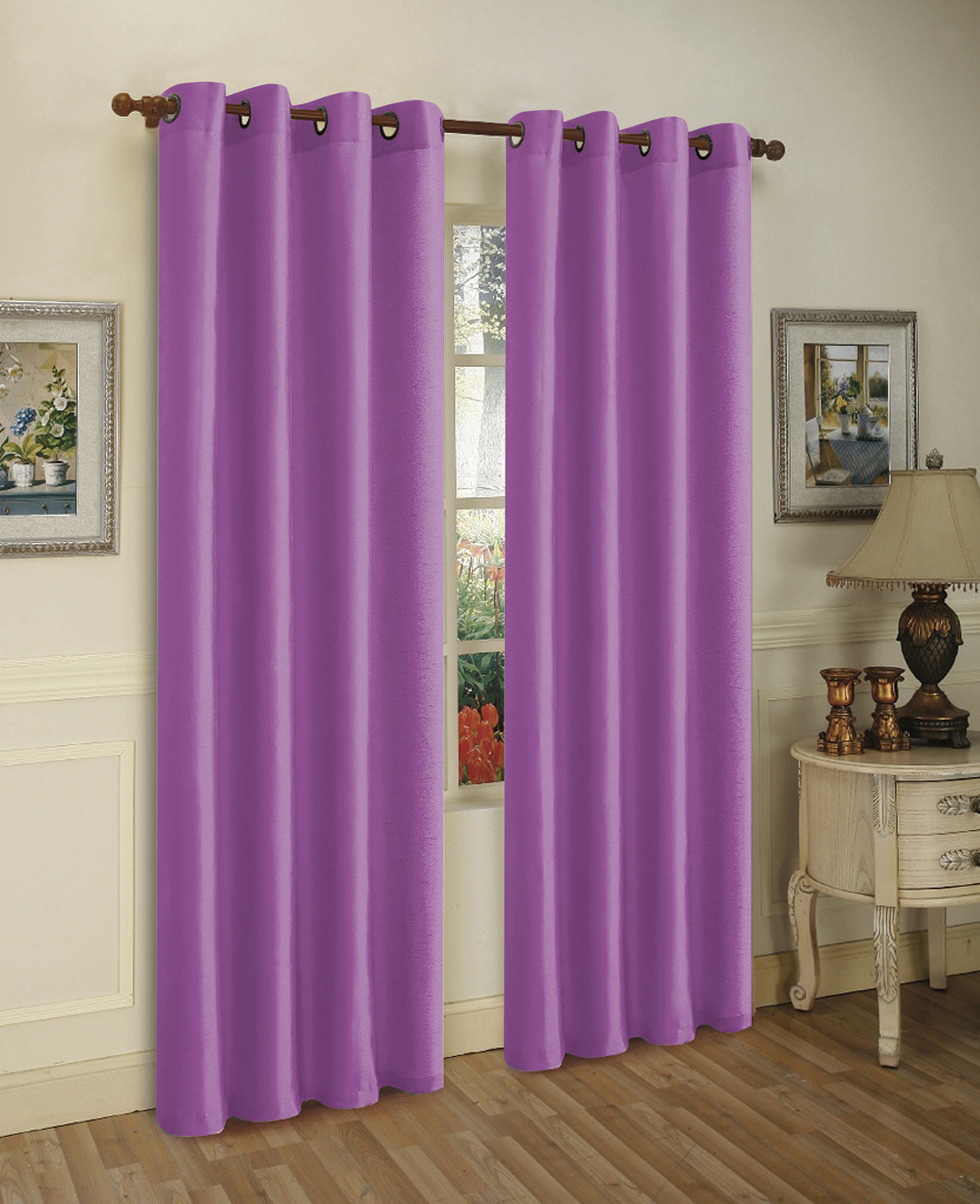 Cortina de janela de seda sintética com ilhós sólidos de 2 painéis J&amp;V TEXTILES com tratamento de 84" de comprimento