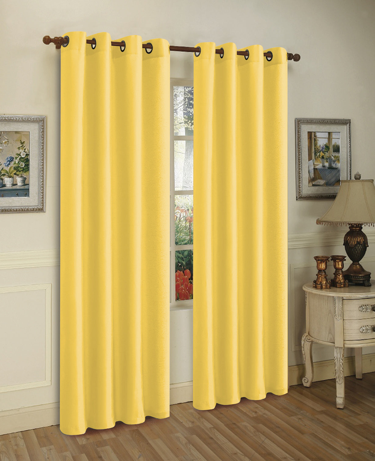 Cortina de janela de seda sintética com ilhós sólidos de 2 painéis J&amp;V TEXTILES com tratamento de 84" de comprimento