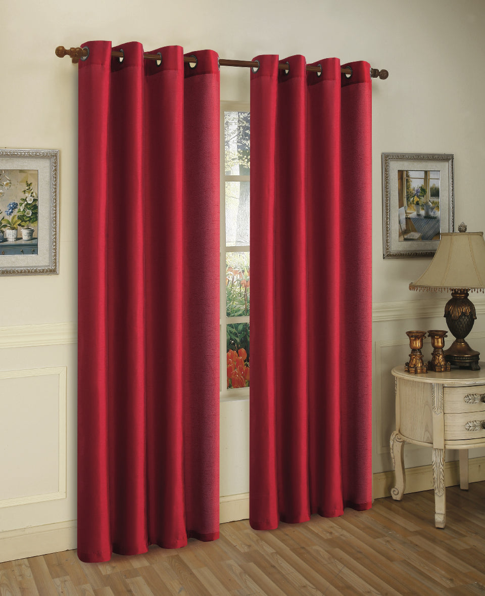 Cortina de janela de seda sintética com ilhós sólidos de 2 painéis J&amp;V TEXTILES com tratamento de 84" de comprimento