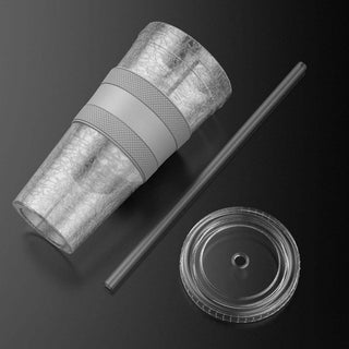 Freezable Iced Coffee Cup with Lid and Straw - Reusable Insulated Ice Tumbler with Grip Sleeve